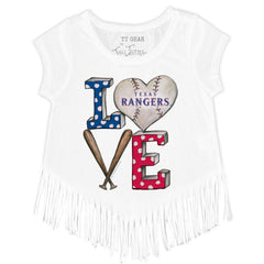Texas Rangers Tiny Turnip Girls Youth Baseball Love Fringe T-Shirt - White T-shirts