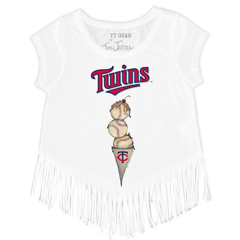 Minnesota Twins Tiny Turnip Girls Youth Triple Scoop Fringe T-Shirt - White T-shirts