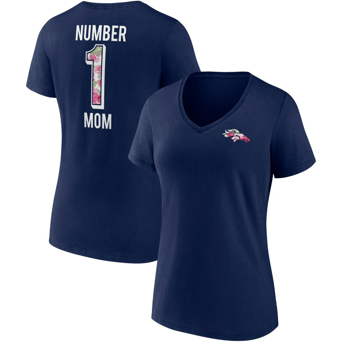 Denver Broncos Women's Team Mother's Day V-Neck T-Shirt Navy