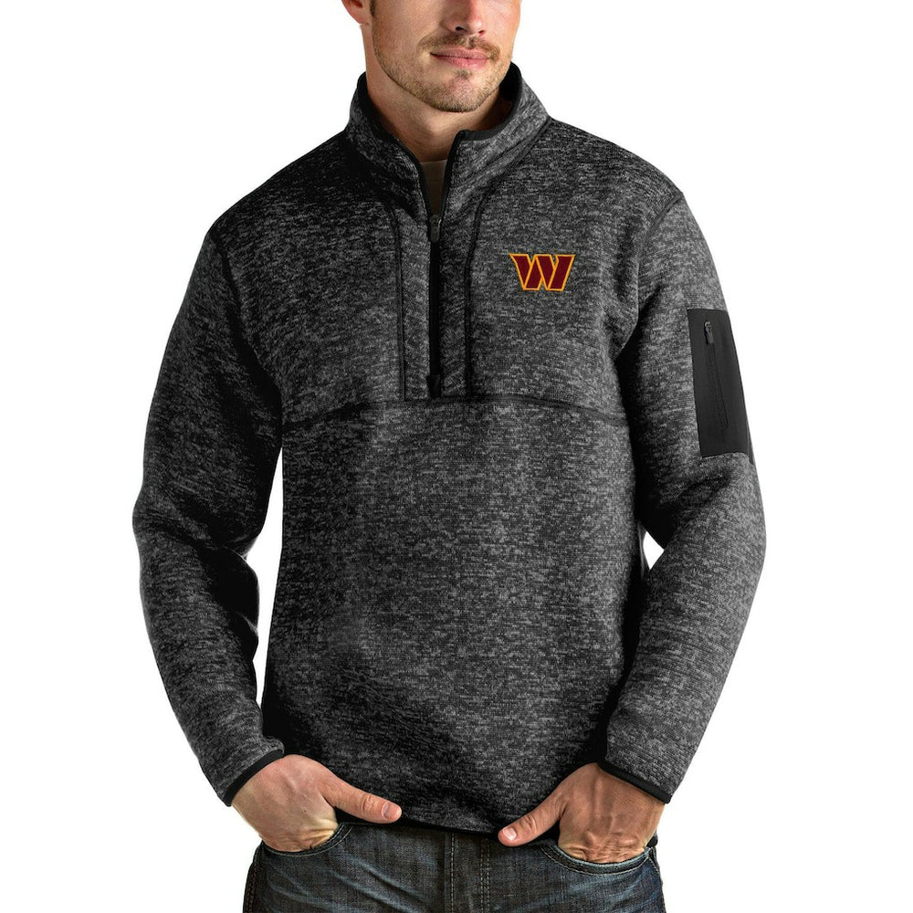 Washington Commanders Antigua Fortune Quarter-Zip Pullover Jacket Heathered Black