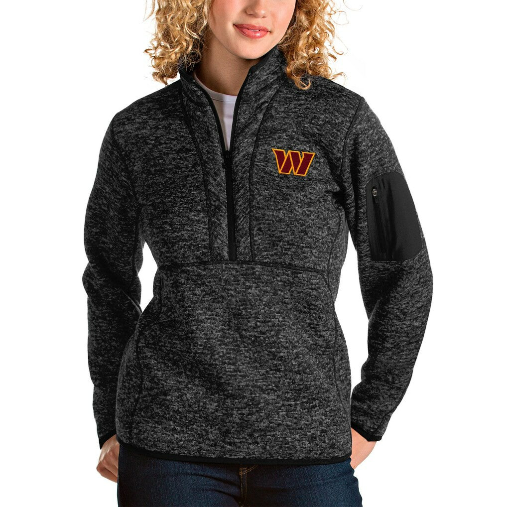 Washington Commanders Antigua Women's Fortune Quarter-Zip Pullover Jacket Heathered Black