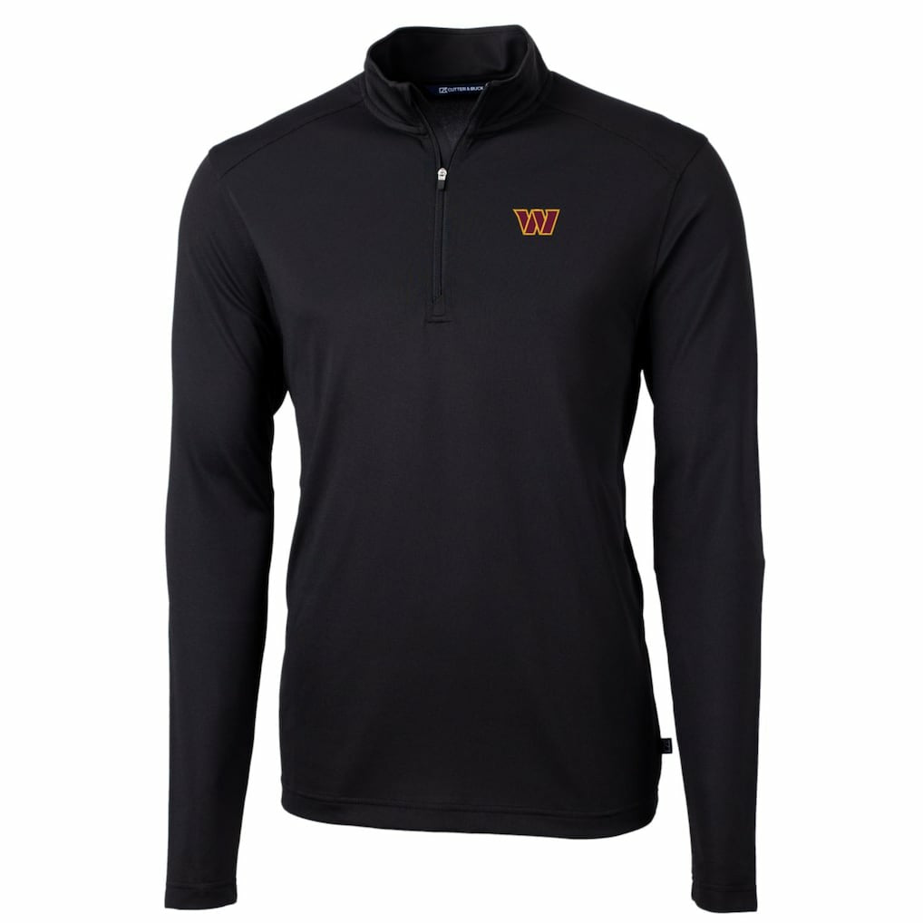 Washington Commanders Cutter & Buck Big & Tall Virtue Eco Pique Quarter-Zip Pullover Jacket Black