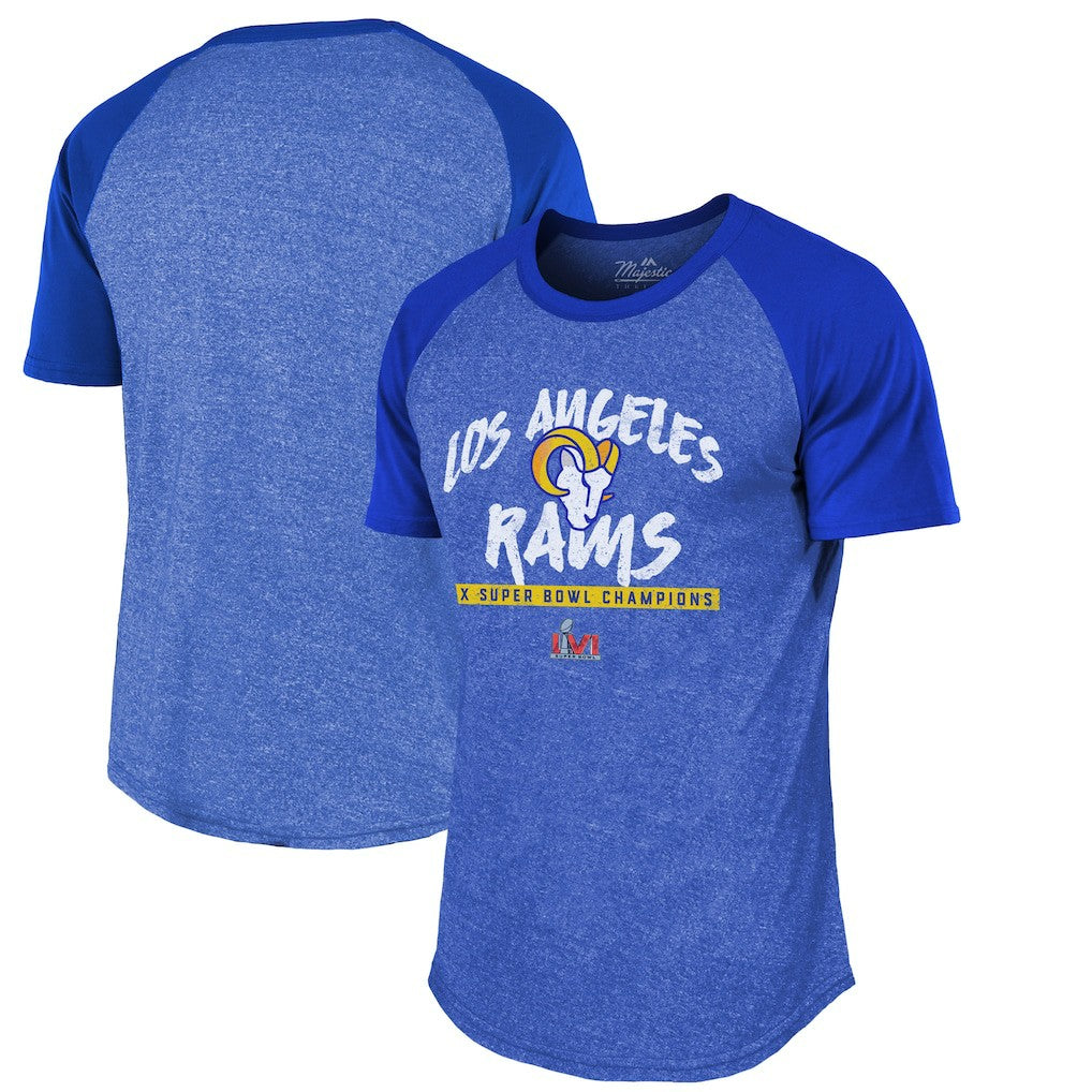 Los Angeles Rams Majestic Threads 2-Time Super Bowl Champions Tri-Blend Raglan T-Shirt Royal