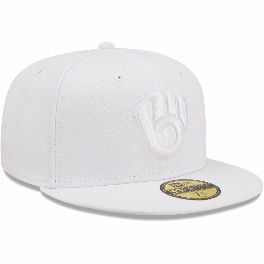 Milwaukee Brewers New Era White on White 59FIFTY Fitted Hat Hats