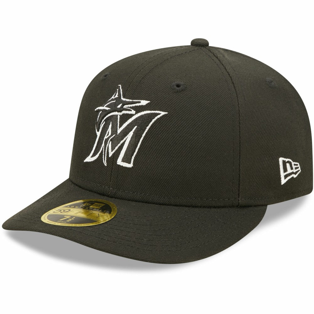 Miami Marlins New Era Black & White Low Profile 59FIFTY Fitted Hat Hats