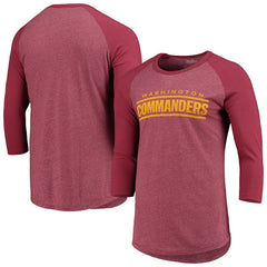 Washington Commanders Majestic Threads Wordmark 3/4-Sleeve Raglan Tri-Blend T-Shirt Burgundy
