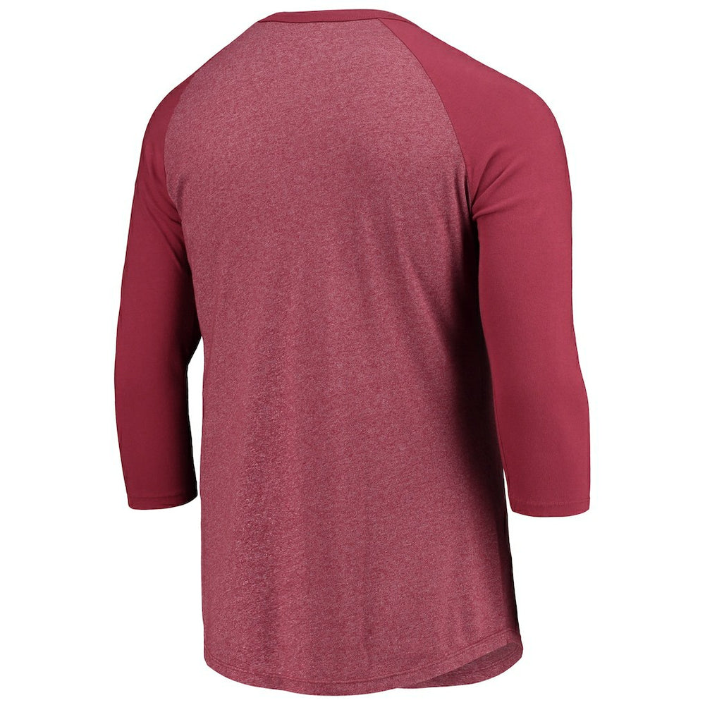 Washington Commanders Majestic Threads Wordmark 3/4-Sleeve Raglan Tri-Blend T-Shirt Burgundy
