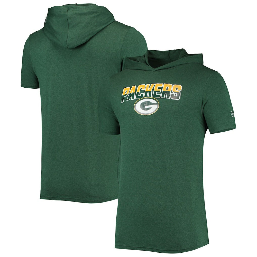 Green Bay Packers New Era Team Brushed Hoodie T-Shirt Heathered Green