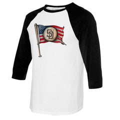 San Diego Padres Tiny Turnip Youth Baseball Flag Raglan 3/4 Sleeve T-Shirt - White/Black T-shirts