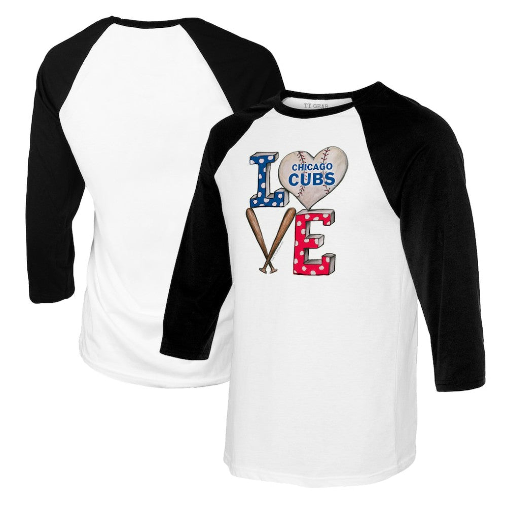 Chicago Cubs Tiny Turnip Women's Baseball Love Raglan 3/4-Sleeve T-Shirt - White/Black T-shirts