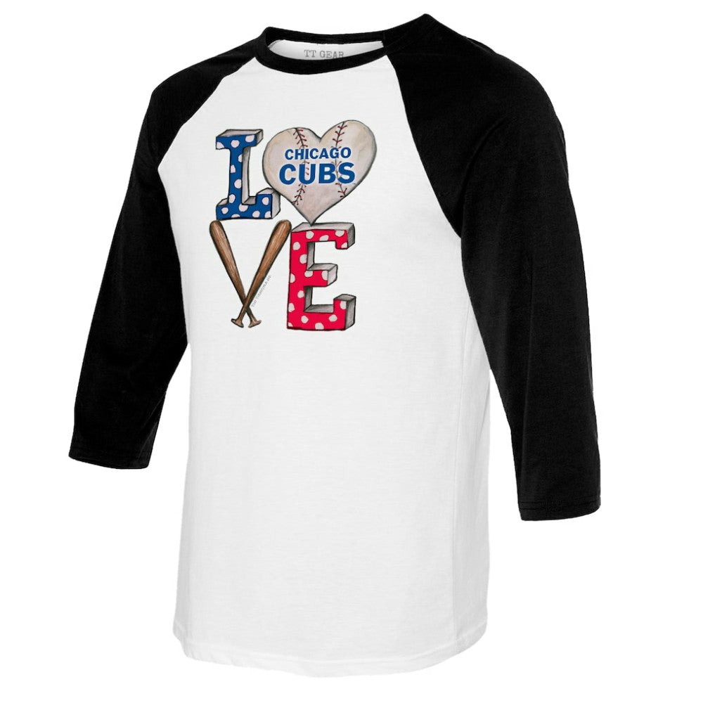 Chicago Cubs Tiny Turnip Women's Baseball Love Raglan 3/4-Sleeve T-Shirt - White/Black T-shirts