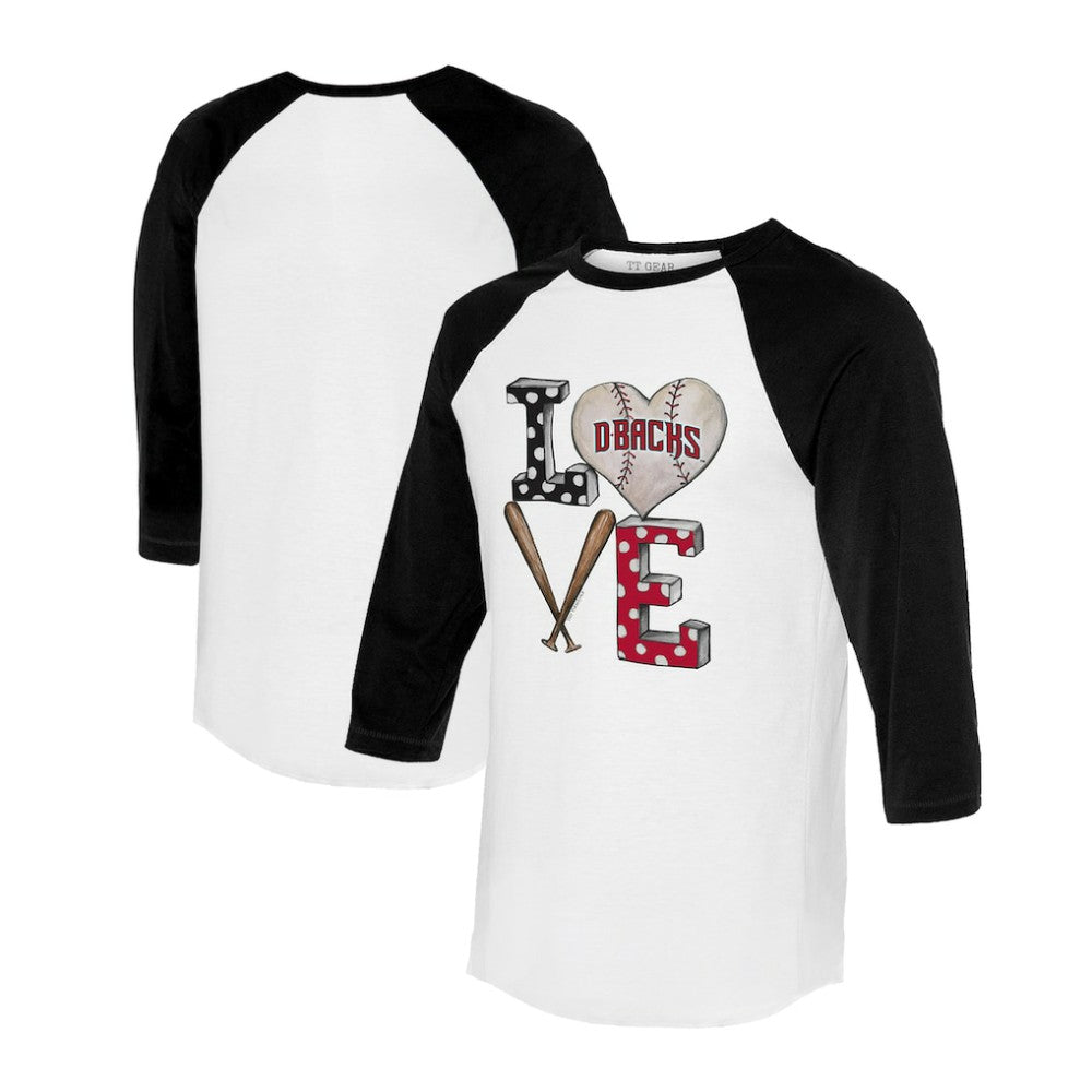 Arizona Diamondbacks Tiny Turnip Women's Baseball Love Raglan 3/4-Sleeve T-Shirt - White/Black T-shirts