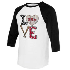 Arizona Diamondbacks Tiny Turnip Women's Baseball Love Raglan 3/4-Sleeve T-Shirt - White/Black T-shirts