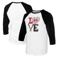 Cincinnati Reds Tiny Turnip Women's Baseball Love Raglan 3/4-Sleeve T-Shirt - White/Black T-shirts
