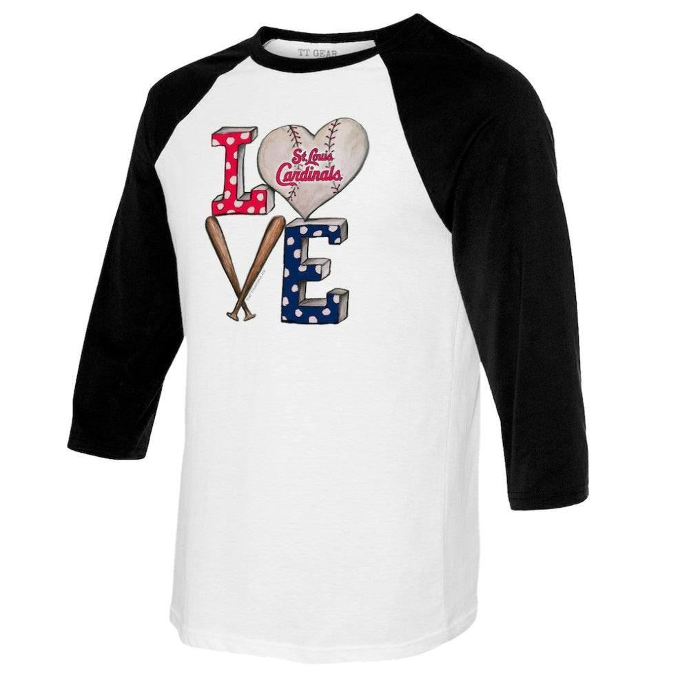 St. Louis Cardinals Tiny Turnip Women's Baseball Love Raglan 3/4-Sleeve T-Shirt - White/Black T-shirts