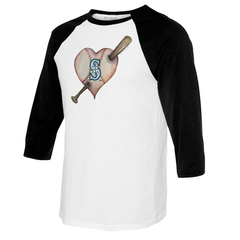 Seattle Mariners Tiny Turnip Youth Heart Bat Raglan 3/4 Sleeve T-Shirt - White/Black T-shirts