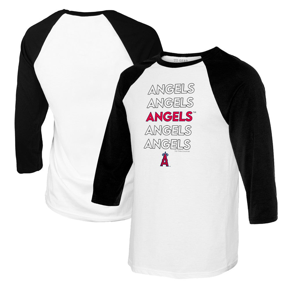 Los Angeles Angels Tiny Turnip Women's Stacked 3/4-Sleeve Raglan T-Shirt - White/Black T-shirts