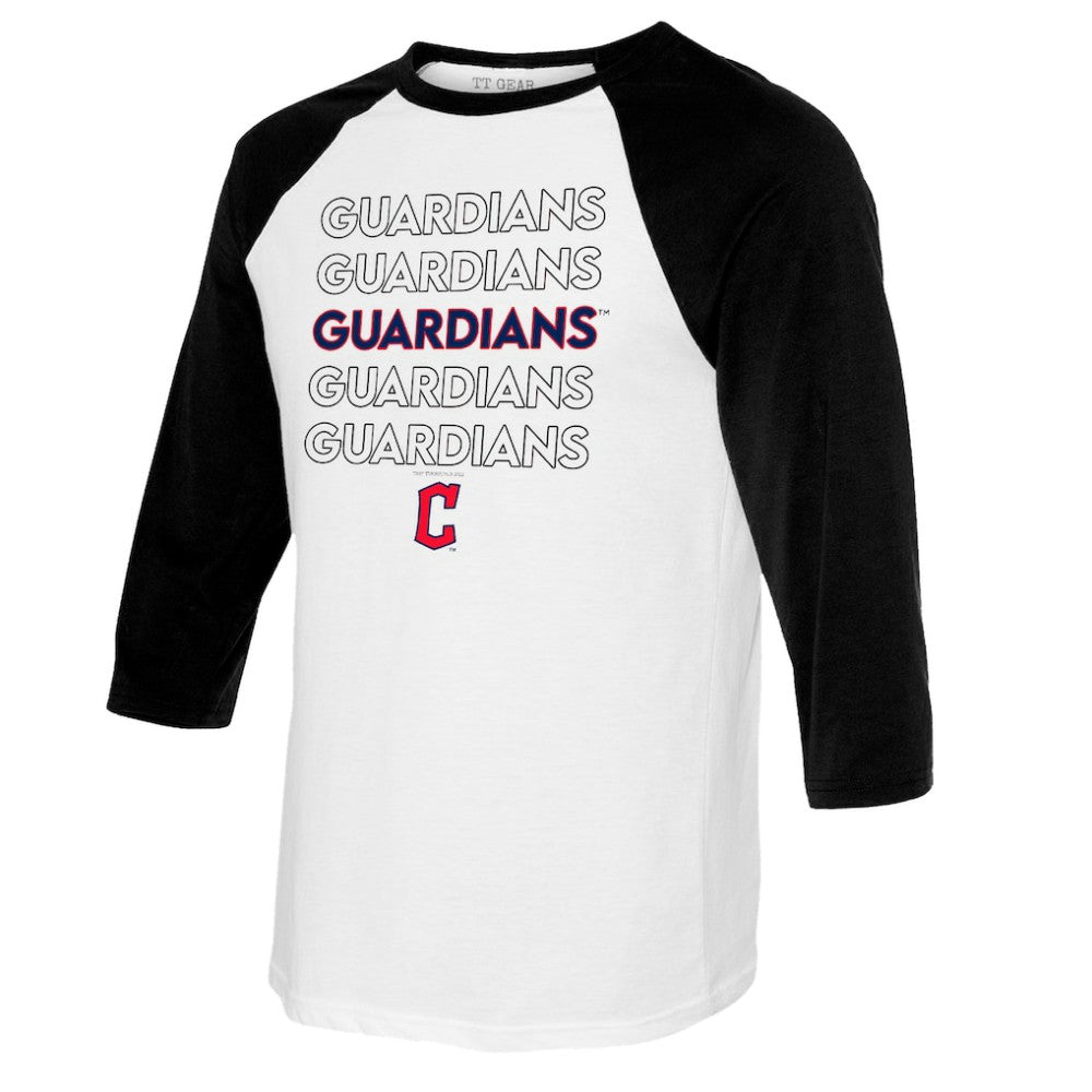 Cleveland Guardians Tiny Turnip Women's Stacked 3/4-Sleeve Raglan T-Shirt - White/Black T-shirts