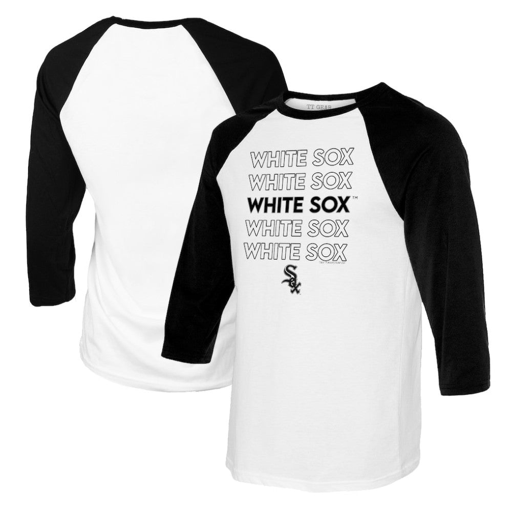 Chicago White Sox Tiny Turnip Women's Stacked 3/4-Sleeve Raglan T-Shirt - White/Black T-shirts