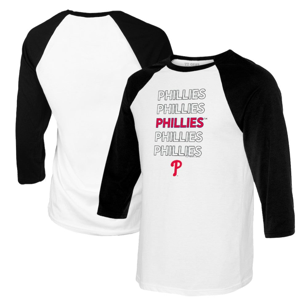 Philadelphia Phillies Tiny Turnip Women's Stacked 3/4-Sleeve Raglan T-Shirt - White/Black T-shirts
