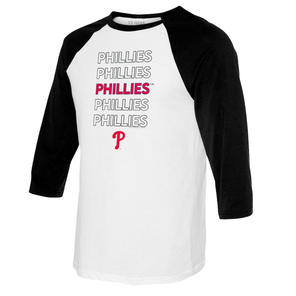 Philadelphia Phillies Tiny Turnip Women's Stacked 3/4-Sleeve Raglan T-Shirt - White/Black T-shirts