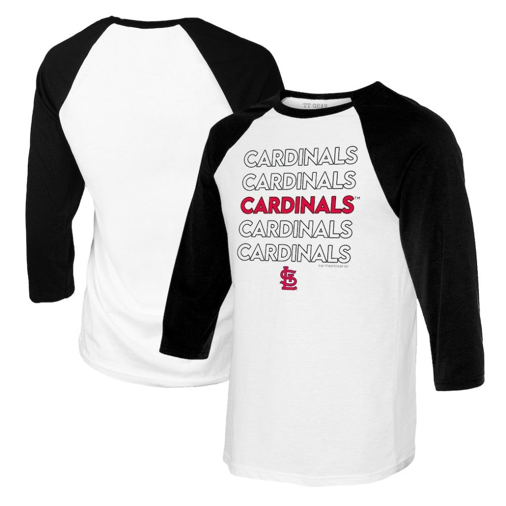 St. Louis Cardinals Tiny Turnip Women's Stacked 3/4-Sleeve Raglan T-Shirt - White/Black T-shirts