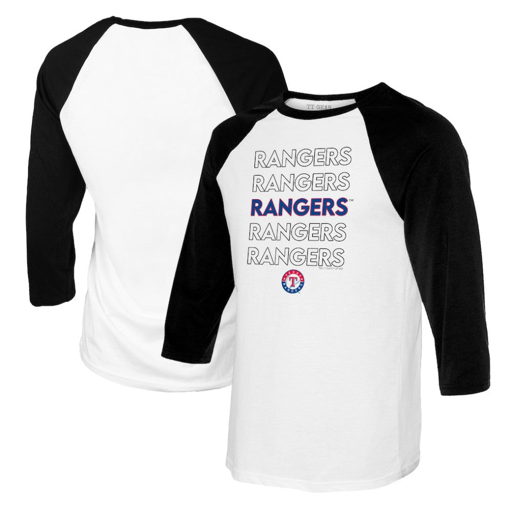 Texas Rangers Tiny Turnip Women's Stacked 3/4-Sleeve Raglan T-Shirt - White/Black T-shirts