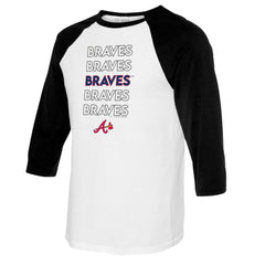 Atlanta Braves Tiny Turnip Youth Stacked Raglan 3/4 Sleeve T-Shirt - White/Black T-shirts
