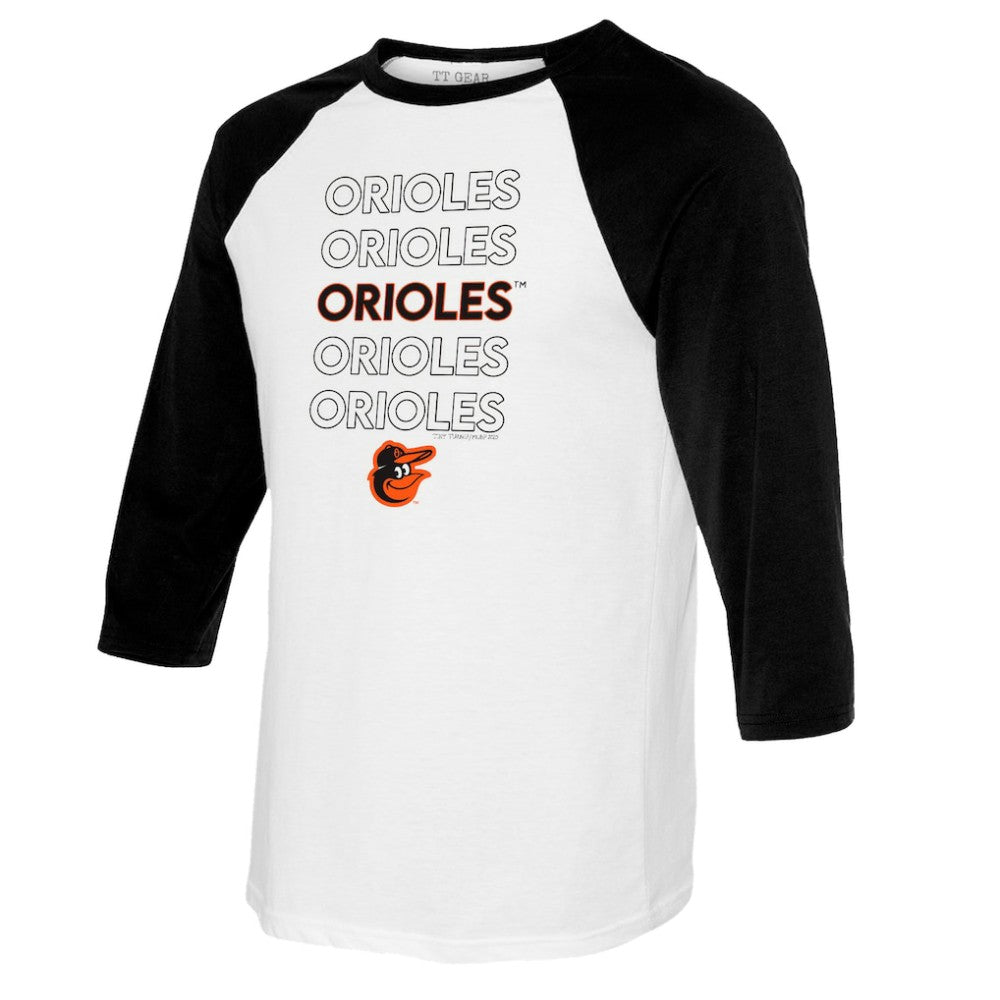 Baltimore Orioles Tiny Turnip Youth Stacked Raglan 3/4 Sleeve T-Shirt - White/Black T-shirts