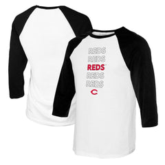 Cincinnati Reds Tiny Turnip Youth Stacked Raglan 3/4 Sleeve T-Shirt - White/Black T-shirts