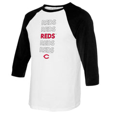 Cincinnati Reds Tiny Turnip Youth Stacked Raglan 3/4 Sleeve T-Shirt - White/Black T-shirts