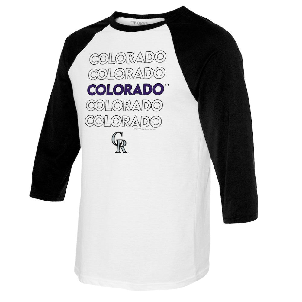 Colorado Rockies Tiny Turnip Youth Stacked Raglan 3/4 Sleeve T-Shirt - White/Black T-shirts