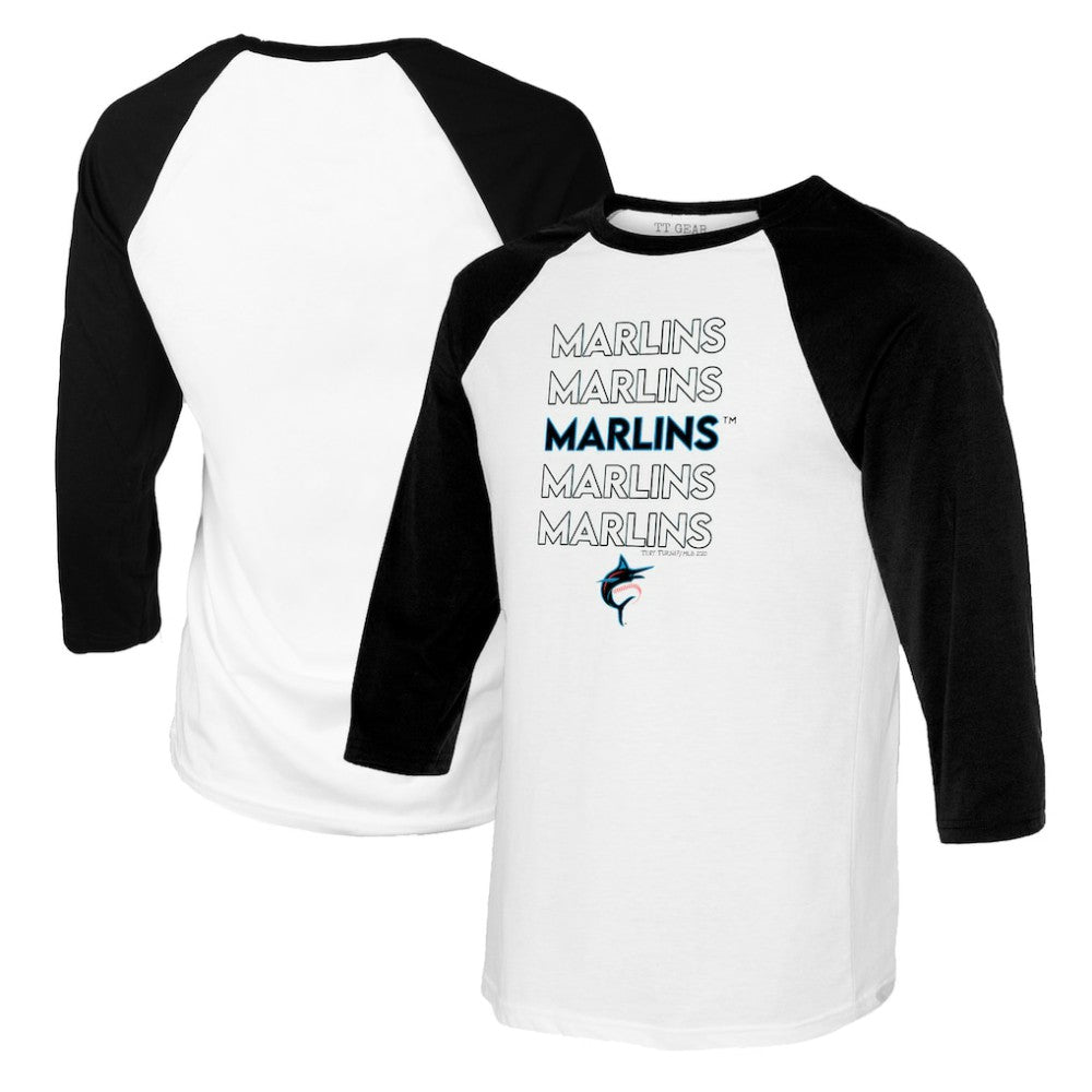 Miami Marlins Tiny Turnip Youth Stacked Raglan 3/4 Sleeve T-Shirt - White/Black T-shirts
