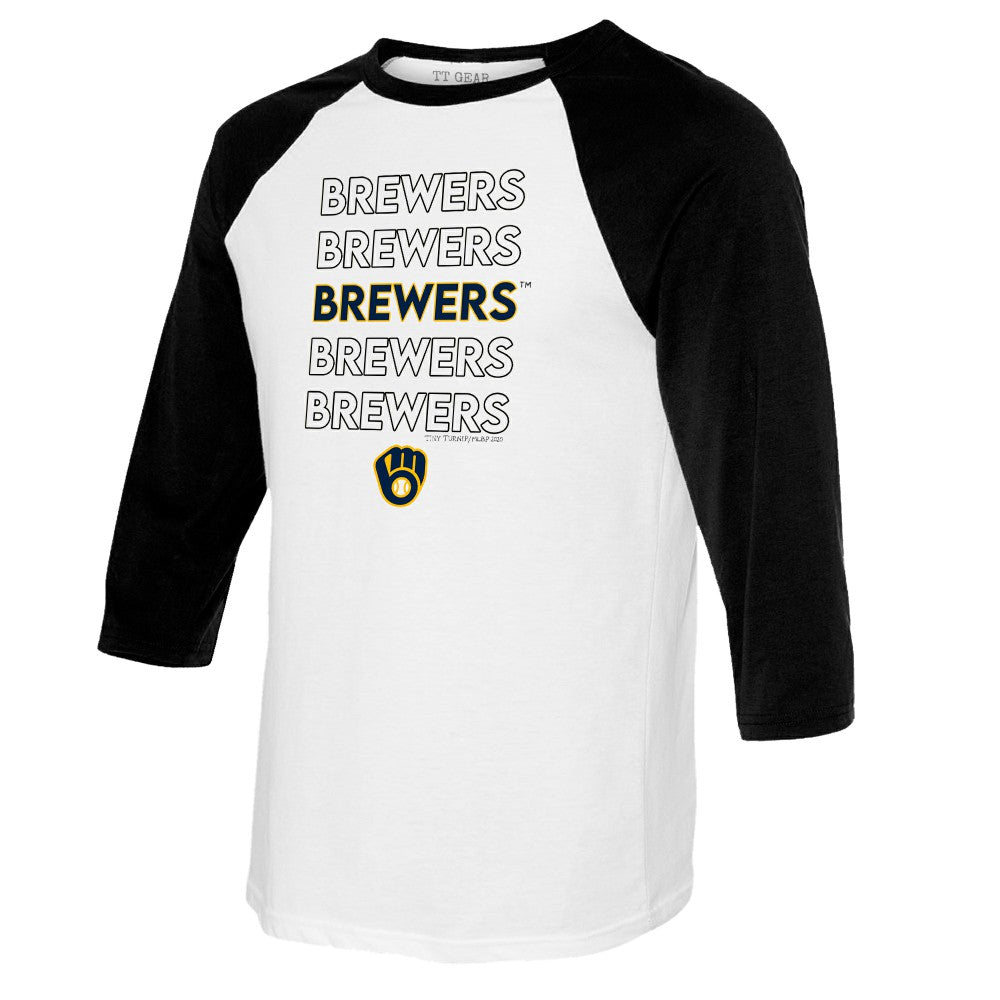 Milwaukee Brewers Tiny Turnip Youth Stacked Raglan 3/4 Sleeve T-Shirt - White/Black T-shirts