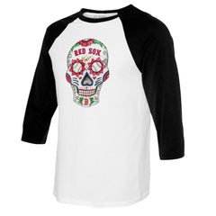 Boston Red Sox Tiny Turnip Women's Sugar Skull 3/4-Sleeve Raglan T-Shirt - White/Black T-shirts