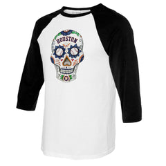 Houston Astros Tiny Turnip Women's Sugar Skull 3/4-Sleeve Raglan T-Shirt - White/Black T-shirts