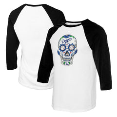 Los Angeles Dodgers Tiny Turnip Women's Sugar Skull 3/4-Sleeve Raglan T-Shirt - White/Black T-shirts