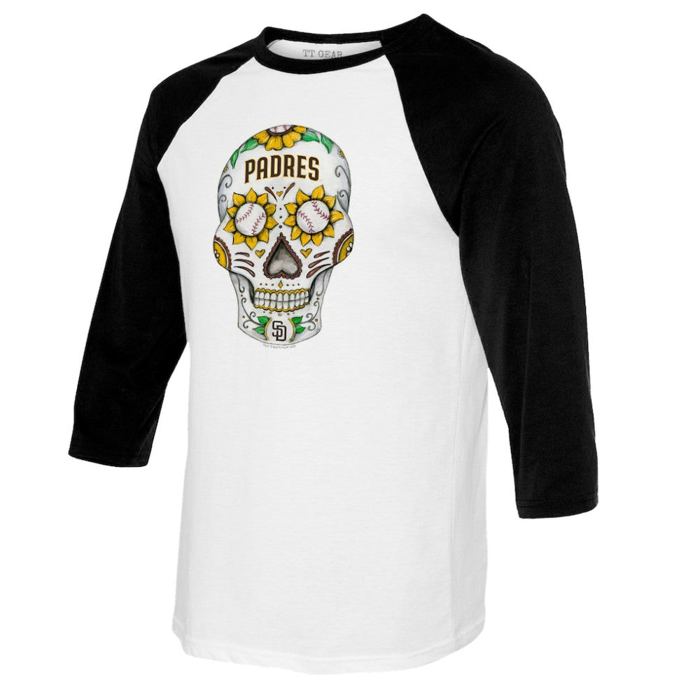 San Diego Padres Tiny Turnip Youth Sugar Skull Raglan 3/4 Sleeve T-Shirt - White/Black T-shirts