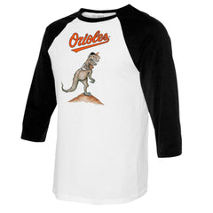 Baltimore Orioles Tiny Turnip Youth TT Rex Raglan 3/4 Sleeve T-Shirt - White/Black T-shirts