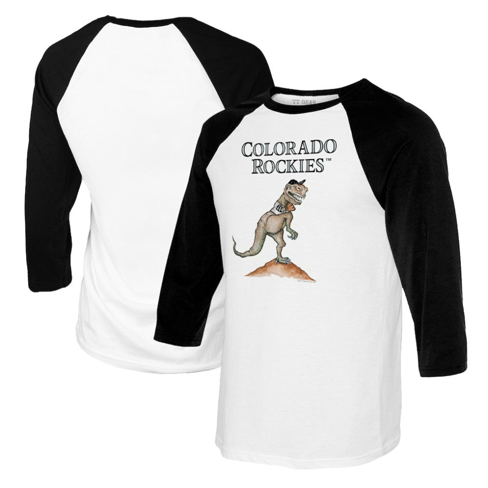 Colorado Rockies Tiny Turnip Youth TT Rex Raglan 3/4 Sleeve T-Shirt - White/Black T-shirts