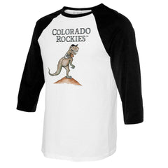 Colorado Rockies Tiny Turnip Youth TT Rex Raglan 3/4 Sleeve T-Shirt - White/Black T-shirts