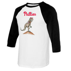 Philadelphia Phillies Tiny Turnip Youth TT Rex Raglan 3/4 Sleeve T-Shirt - White/Black T-shirts
