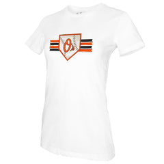 Baltimore Orioles Tiny Turnip Women's Base Stripe T-Shirt - White T-shirts
