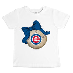 Chicago Cubs Tiny Turnip Youth Baseball Bow T-Shirt - White T-shirts