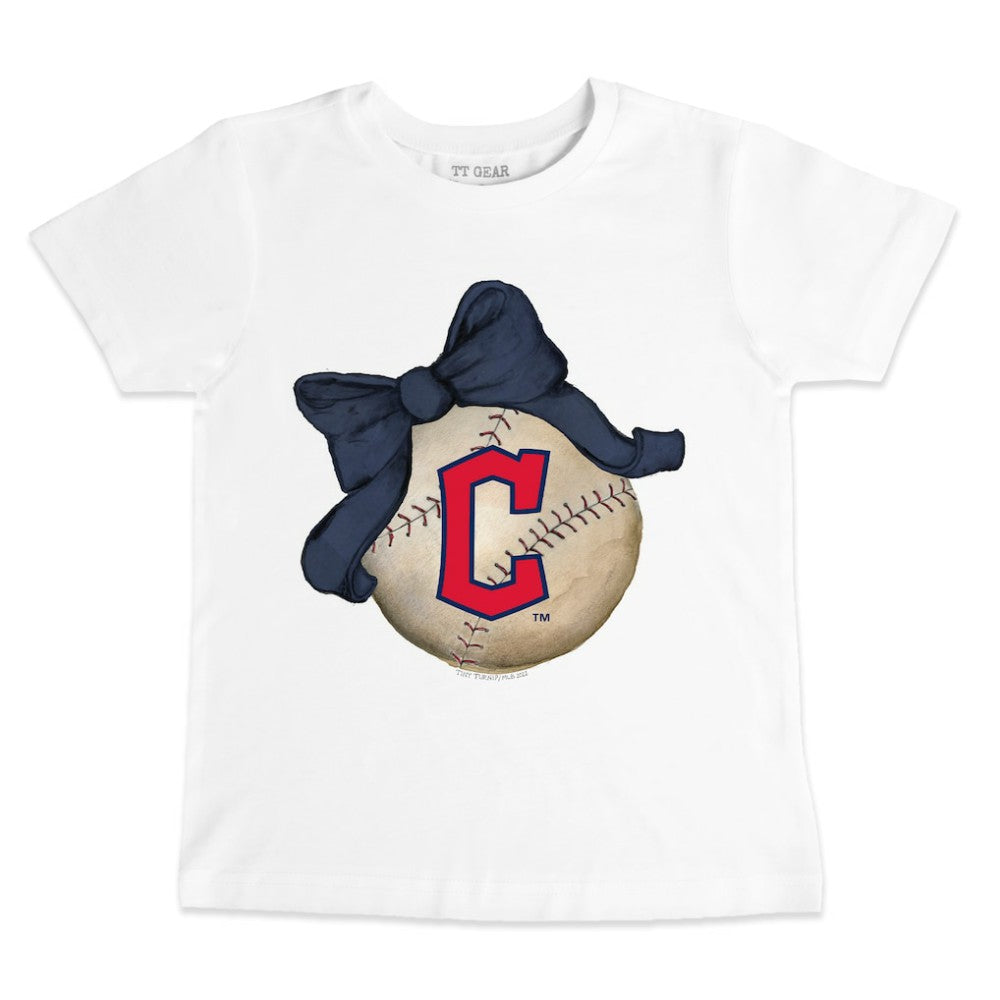 Cleveland Guardians Tiny Turnip Youth Baseball Bow T-Shirt - White T-shirts