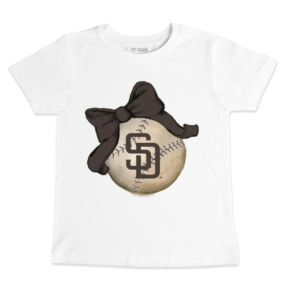 San Diego Padres Tiny Turnip Youth Baseball Bow T-Shirt - White T-shirts