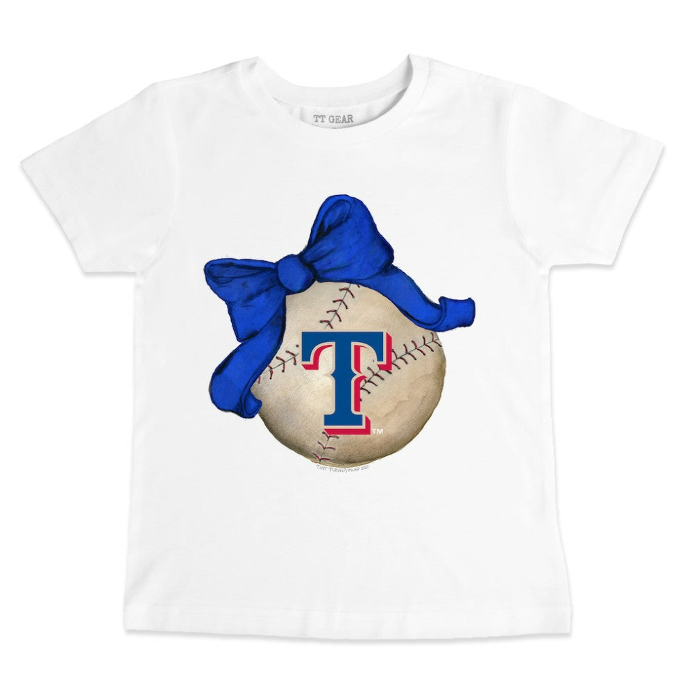 Texas Rangers Tiny Turnip Youth Baseball Bow T-Shirt - White T-shirts