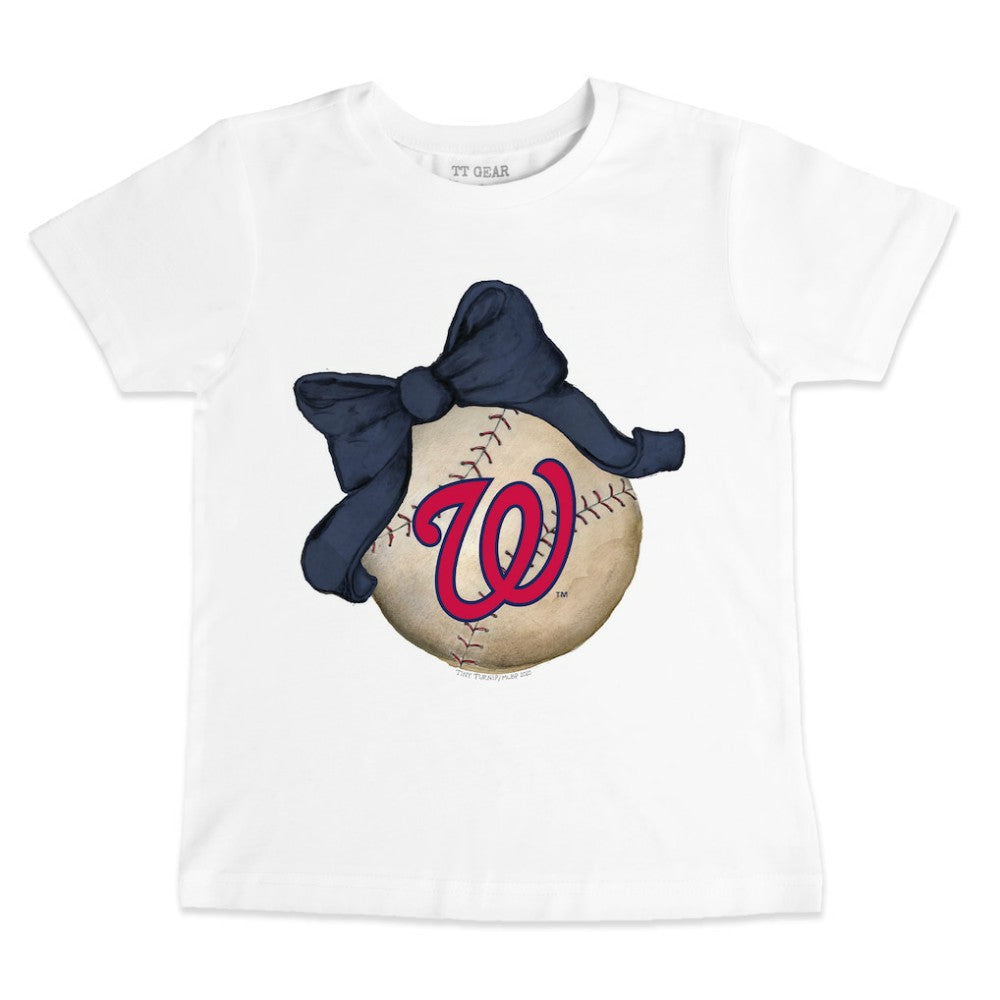 Washington Nationals Tiny Turnip Youth Baseball Bow T-Shirt - White T-shirts