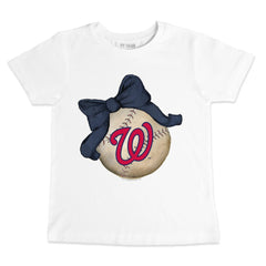 Washington Nationals Tiny Turnip Youth Baseball Bow T-Shirt - White T-shirts