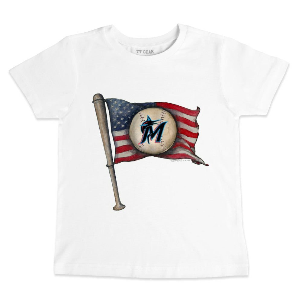 Miami Marlins Tiny Turnip Youth Baseball Flag T-Shirt - White T-shirts